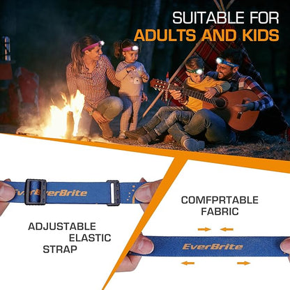 EverBrite Rechargeable Headlamp, 2 Pack Kids Headlamp with White/Red/Green Light and Memory Function, Head Lamp for Adult and Kid with 5 Modes, 120° Adjustable LED Headlamp for Camping, Running-Blue