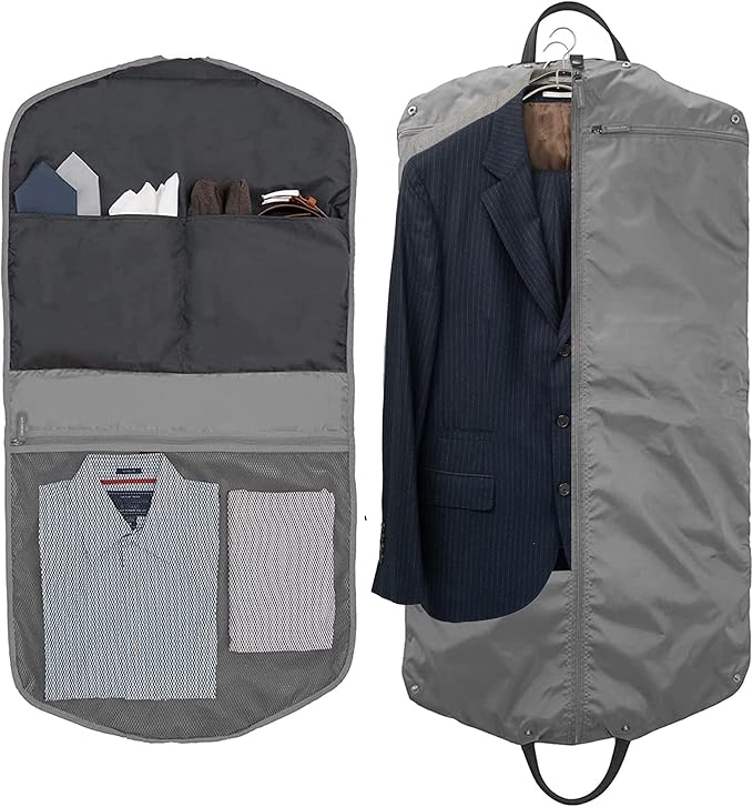 SkyHanger - Carry on Garment Bag with unique Titanium Suit Hanger for Men & Women - best-in-class functionality for wrinkle-free traveling - lightweight & water repellent nylon - Silver Grey
