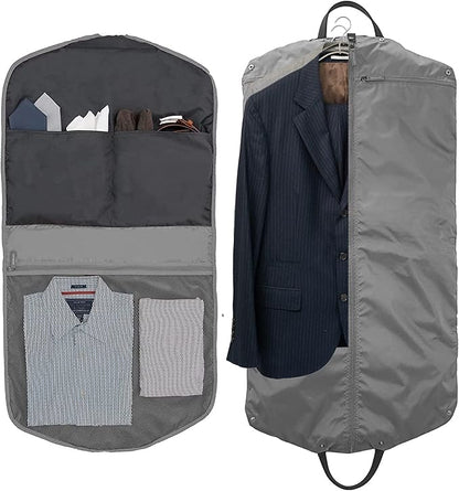SkyHanger - Carry on Garment Bag with unique Titanium Suit Hanger for Men & Women - best-in-class functionality for wrinkle-free traveling - lightweight & water repellent nylon - Silver Grey