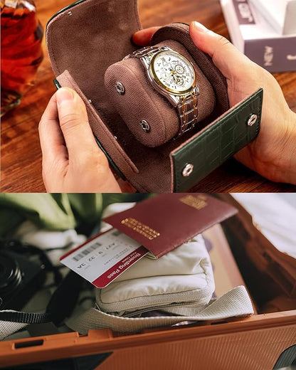 MR.OKAY Single Watch Travel Case-Classic Leather Watch Case With Superb Texture.(Portable Watch Roll Or Organizer For Storage And Display).Festival Gift For Men, All Handcrafted By Artisans.