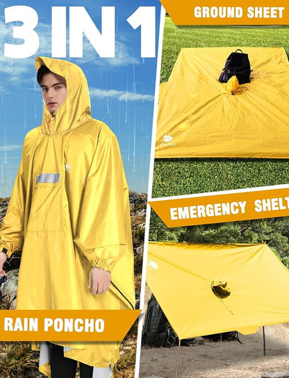 ANYOO Hooded Rain Poncho for Adults Waterproof Lightweight Rain Coat for Men Women Reusable Rain Jacket for Emergency Outdoor