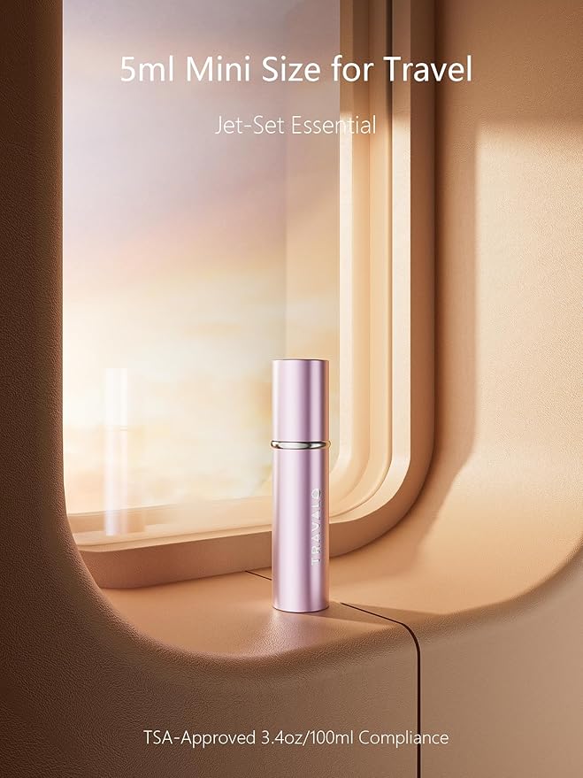 Refillable Perfume Atomizer, Bottom Filling Fragrances Perfume Bottle, Mini Cologne Dispenser, Travel sized, Portable Sprayer for Women Men, Gift (ESSENTI, PINK)