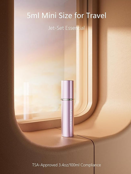 Refillable Perfume Atomizer, Bottom Filling Fragrances Perfume Bottle, Mini Cologne Dispenser, Travel sized, Portable Sprayer for Women Men, Gift (ESSENTI, PINK)