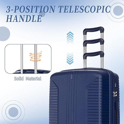 Campfun 3 Piece Luggage Sets, PP Suitcase Set with Double Spinner Wheels Hang Hook, Durable Carry On Luggage with Combination Lock, 20/24/28 inch, Blue