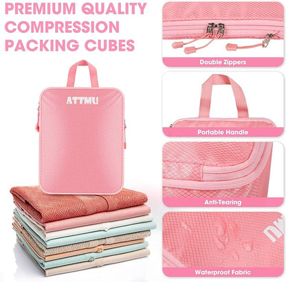 8 Set Compression Packing Cubes for Travel, Expandable Compression Cubes for Suitcases, Lightweight Suitcase Organizer with Shoes & Laundry Bags, Travel Accessories for Men Women