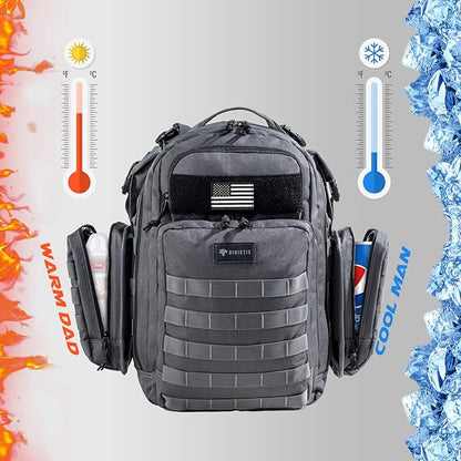 Dinictis Dad Diaper Bag, Mens Diaper Bag Backpack with Diaper Changing Mat, Military Diaper Backpack with Molle Webbing, Waterproof Pouch, Baby Wipes pocket, Insulated Bottle Pockets- Dark Grey
