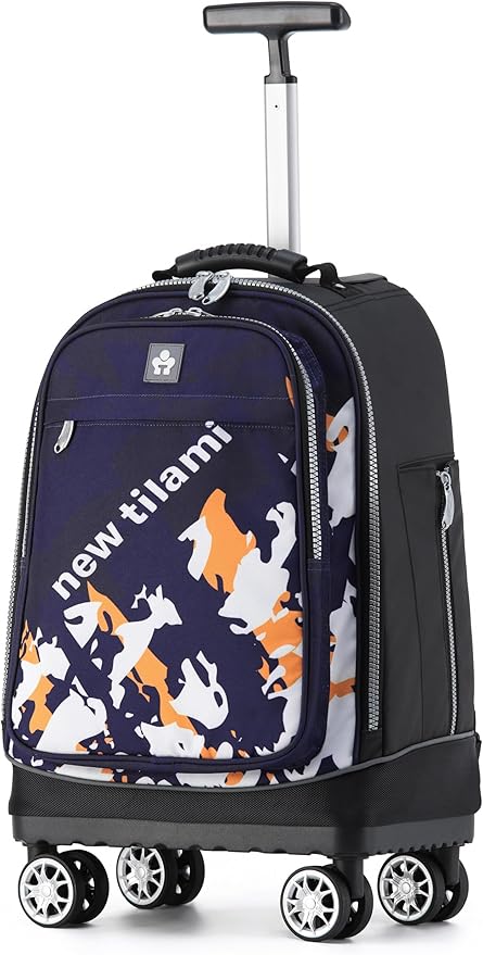 NEW TILAMI 19 Inch Rolling Backpack 360°rotating Universal Wheel, Large Organizer Compartments, Adjustable Handle, Carry on for School Students Business Travel, Orange Movie Fan Color