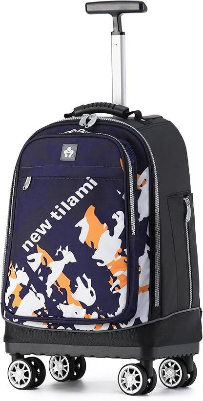 NEW TILAMI 19 Inch Rolling Backpack 360°rotating Universal Wheel, Large Organizer Compartments, Adjustable Handle, Carry on for School Students Business Travel, Orange Movie Fan Color