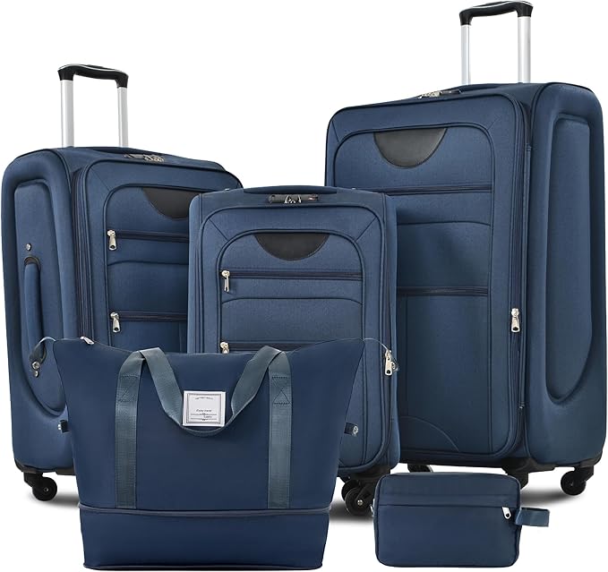 Luggage Sets 5 Piece Softside Expandable Lightweight Durable Softshell Suitcase Sets Spinner Wheels TSA Lock