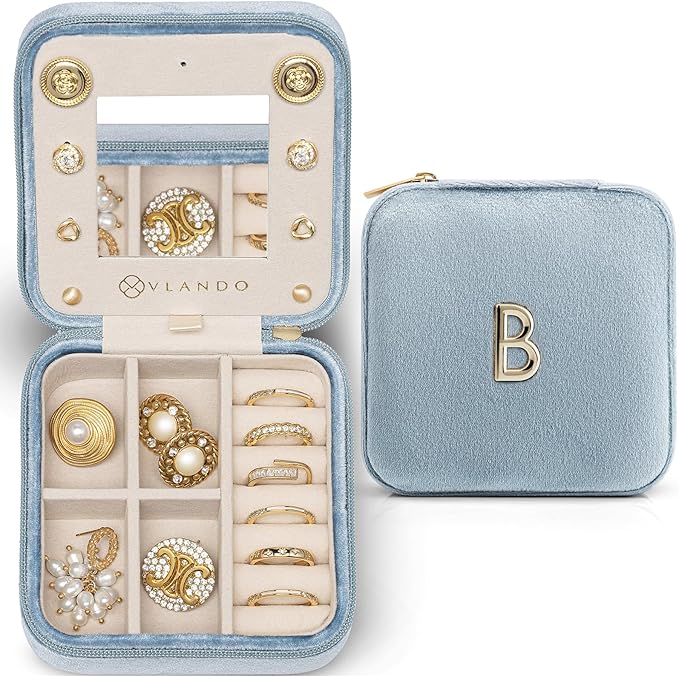 Vlando Preppy Stuff for Teen Girls, Girls Jewelry Box, Teen Girl Chid Gifts Trendy Stuff, Monogrammed Gifts Travel Jewelry Case, Gifts for Teen Girls, Things for Teen Girls - Letter B, Blue
