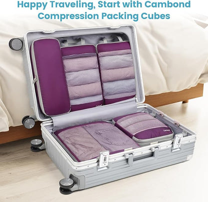 Cambond See Through Mesh Compression Packing Cubes for Suitcases - Packing Cubes for Travel Expandable Travel Essentials Compression Cubes for Carry on Suitcases with Underwear Bag 5 Set, Purple