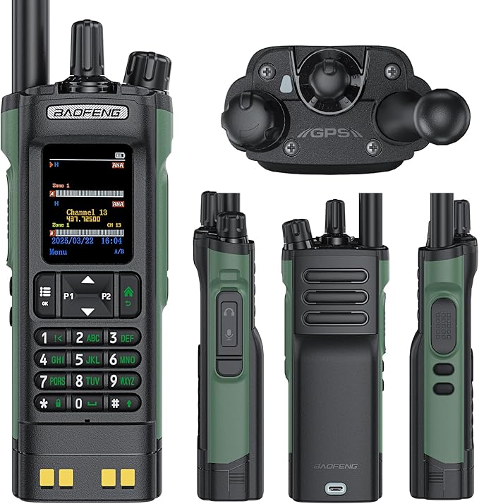 BAOFENG dm32, dmr Radio Handheld USB-C Charging GPS 10W walkie Talkie Long Range,Emergency Rescue & Outdoor Sports dm-32uv Radio (1 Pack Green+Back Clip)
