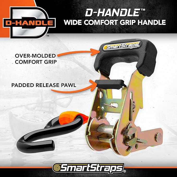 SMARTSTRAPS 10-Foot Ratchet Straps (4pk) – 3,000 lbs Break Strength – 1,000 lbs Safe Work Load Haul Heavier Loads Like Motorcycles, Boats and Large Appliances – Heavy-Duty Padded Tie-Downs, ORANGE (149)