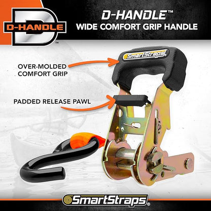 SMARTSTRAPS 10-Foot Ratchet Straps (4pk) – 3,000 lbs Break Strength – 1,000 lbs Safe Work Load Haul Heavier Loads Like Motorcycles, Boats and Large Appliances – Heavy-Duty Padded Tie-Downs, ORANGE (149)