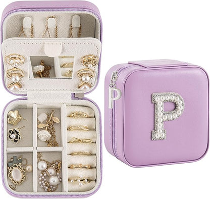 Travel Jewelry Case, Small Jewelry Box Organizer with Personalized Initials, Gifts for Girl Women, Wife Girlfriend Daughter Niece, Bridesmaid Gifts, Birthday