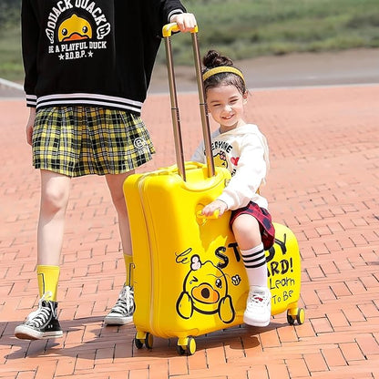 Kids' Lightweight Ride on Luggage with Spinner Wheels & Foldabe Design (Yellow Study, 24"+ Aged 3-12 Toddler)