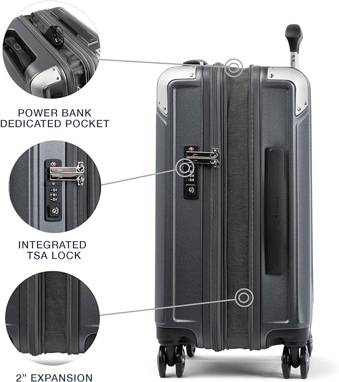 Travelpro Platinum Elite Hardside Expandable Carry on Luggage, 8 Wheel Spinner, TSA Lock, Hard Shell Polycarbonate Suitcase, Vintage Grey, Carry on 21-Inch