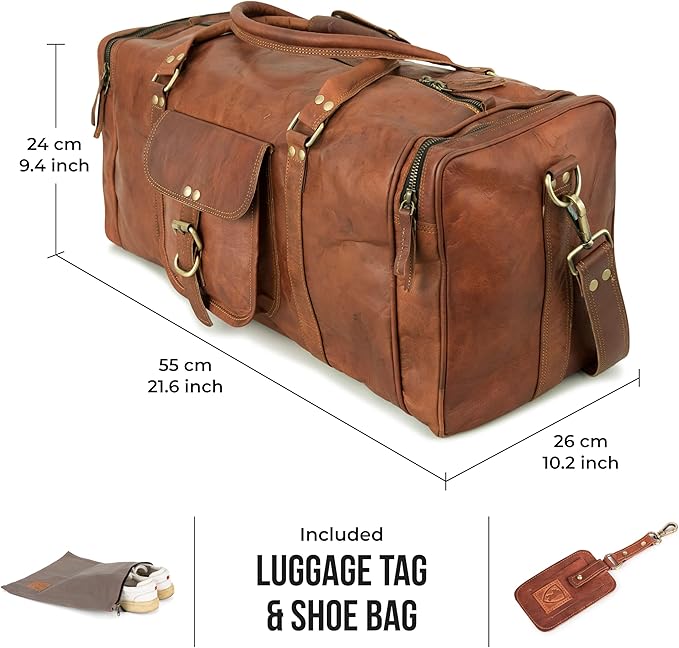 Berliner Bags Vintage Genuine Leather Duffle Bag New York L for Travel or the Gym, Weekender, Travel Bag, Overnight Bag for Men and Women - Brown