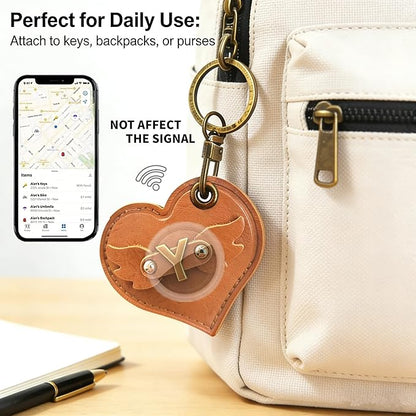 Initial Letter Leather Alphabet Keychain Holder Case Compatible with AirTag,Cute Protective Air Tag Cover with Bronze Keyring,Anti-Scratch Finder GPS Tracker Case for Pets Keys Wallet Luggage(Y)
