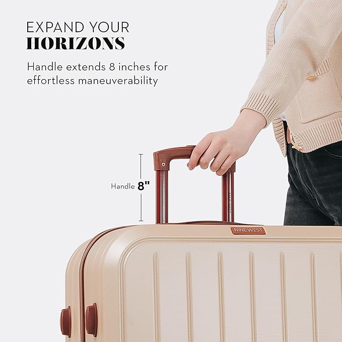 Nine West Bali 32 inch Luggage with Spinner Wheels – Champagne Hardshell Extra Large Suitcases for Travel with Packing & Laundry Bag – Large Lightweight Suitcase with Wheels – Checked Luggage