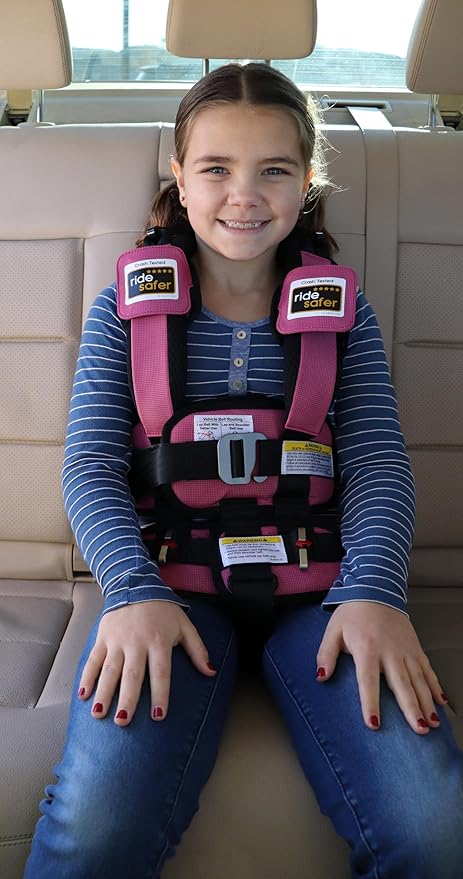 RideSafer - Extra Small (XS) Pink, Lightweight, Compact, Portable Car Seat, 2+ Years; 26.5–40 lb - Perfect for Travel and Everyday Child Safety