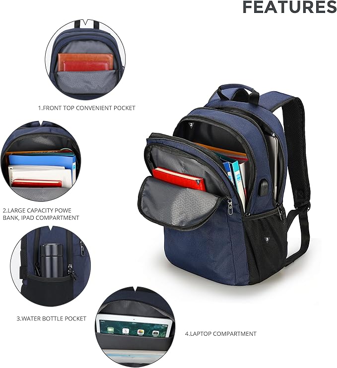 Swissdigital Design College 17 inch Laptop Backpack, Slim Business Travel Laptop Backpack With USB Charging Port For Women & Men Laptop Dark Blue (BIBERSTEIN SD1636-12)