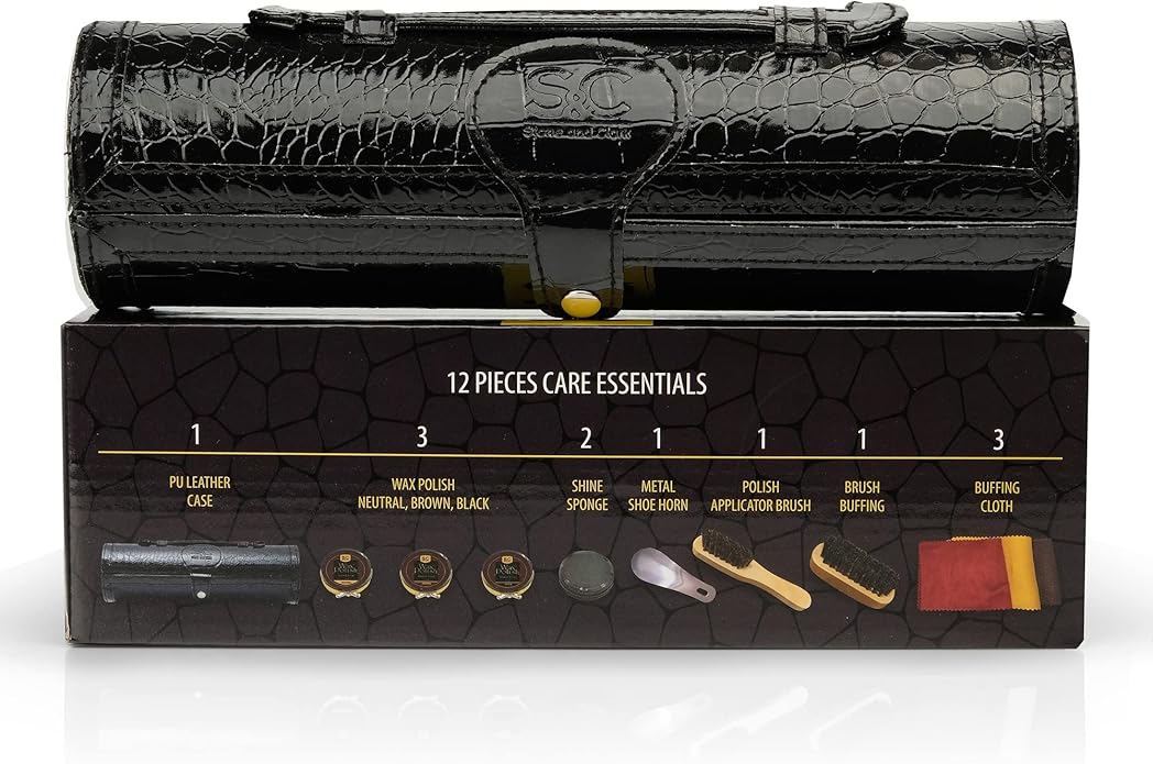 Stone and Clark Leather Shoe Shine Kit - 13 PCS Shoe Polish Kit for Complete Leather Boot Care, Compact & Travel Friendly