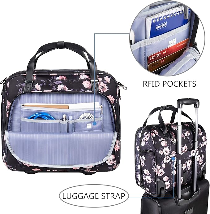 KROSER Rolling Laptop Bag Premium Rolling Laptop Briefcase Computer Bag Fits Up to 15.6 Inch Laptop Overnight Bag with RFID Pockets for Travel/Business/Women