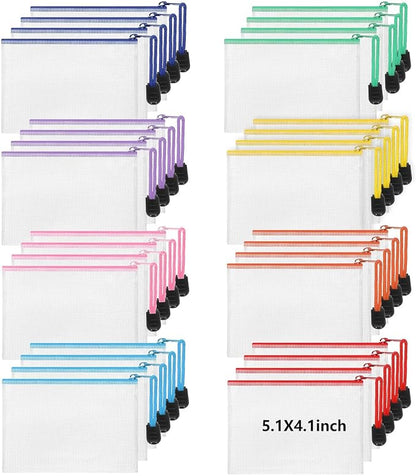 Jetec 32 Pcs Mesh Zipper Bags Toy Storage Bikini Organizer Bag Bolsas Para Guardar Trajes De Bano Waterproof Zipper Reusable Pouch Puzzle Multipurpose for Storage Office(Cute Color,5.1 x 4.1 Inch)