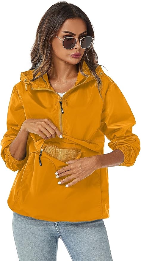 Avoogue Womens Rain Jacket with Hood,Pullover,Packable,Lightweight,Windbreaker,Waterproof,Breathable.
