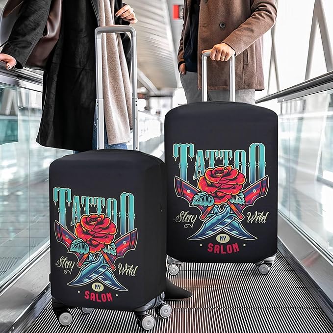 Explore Land Travel Luggage Cover Suitcase Protector Fits 23-26 Inch Case (Blade Rose, M)