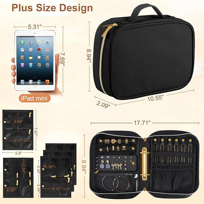 Travel Jewelry Case Organizer for Women, Jewelry Storage Book with Small Pouch, Travel Jewelry Bag Case for Traveling Necklace, Earrings, Rings, Bracelet Organizer (Black)