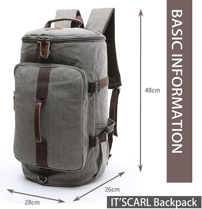 IT'SCARL Mens backpack, Large backpack for travel, Carry-on, canvas bag, 17 inch computer waterproof back pack(grey)