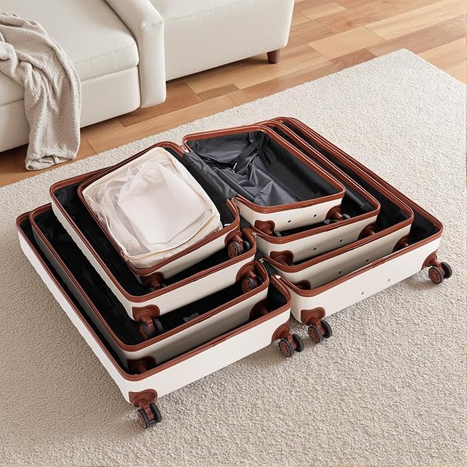 11 Piece Travel Luggage Sets for Women, 20/24/28/32 Inch 4 Piece Hardshell Suitcase Set, 20inch Carry on Luggage with Wheels, 24inch 28inch 32inch Checked Luggage with 7PC Packing Bags