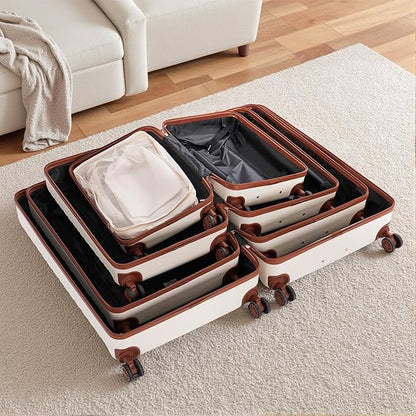11 Piece Travel Luggage Sets for Women, 20/24/28/32 Inch 4 Piece Hardshell Suitcase Set, 20inch Carry on Luggage with Wheels, 24inch 28inch 32inch Checked Luggage with 7PC Packing Bags