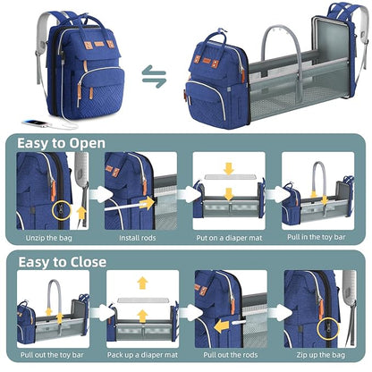 Diaper Bag Backpack, Large Diaper Bag, Multifunctional Diaper Bag, Baby Bag, Navy Blue