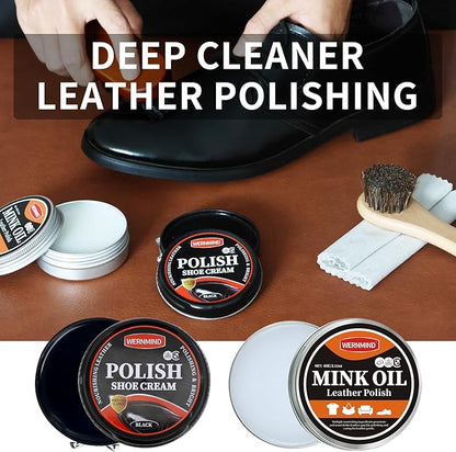 Black Brown Shoe Polish Kit Saddle Soap Mink Oil Leather Boot Shoe Shine Kit Conditioner Cream Wax Care Clearner Set