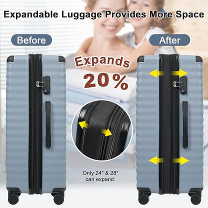 Merax Luggage Sets 5 Piece,Front Open Hardshell Expandable Suitcase with Spinner Wheels and Duffel Bags,Lightweight Carry on Luggage with USB Port and Cup Holder,20/24/28IN,Sky Blue