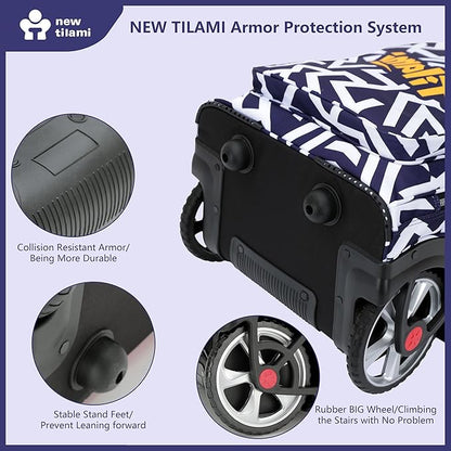 NEW TILAMI 20" Rolling Backpack for Teens Adults, Climbing Stairs Waterproof Backpack with Wheels for School Business Trave Camping with Laptop Compartment, Fit 17 Inch Laptop, Blue - White Doodle