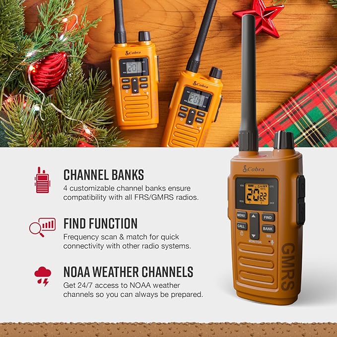 Cobra TrailBlazer 250 GMRS Radio (2-Pack) – AA Battery Powered with USB-C Charging, Compact 2.5W Long Range Walkie Talkies, NOAA, Programmable Software, Removable Antenna, Repeater Capable