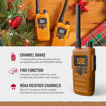 Cobra TrailBlazer 250 GMRS Radio (2-Pack) – AA Battery Powered with USB-C Charging, Compact 2.5W Long Range Walkie Talkies, NOAA, Programmable Software, Removable Antenna, Repeater Capable