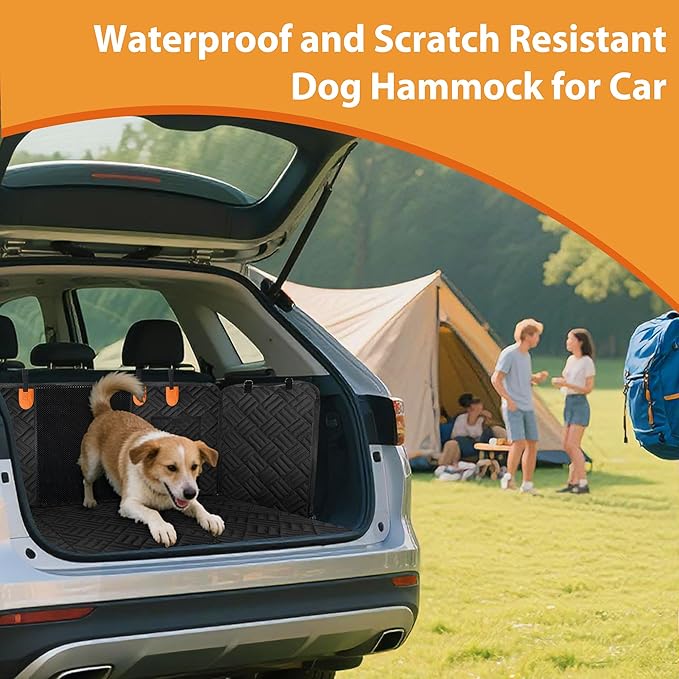 Hard Bottom Dog Car Seat Cover for Back Seat, Scratch-Resistant Heavy-Duty Extended Dog Car Seat Cover, Waterproof Car Hammock with Breathable Mesh (Black, Large)