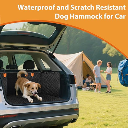 Hard Bottom Dog Car Seat Cover for Back Seat, Scratch-Resistant Heavy-Duty Extended Dog Car Seat Cover, Waterproof Car Hammock with Breathable Mesh (Black, Large)