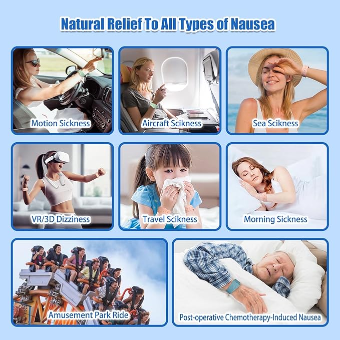 Hion Motion Sickness Bracelets Sea Sickness Wristbands for Motion Sickness/Morning Sickness/Pregnancy Nausea Anti Nausea Wristband Acupressure Nausea Bands Motion Sickness Bands（2Pairs-Black+Beryl）