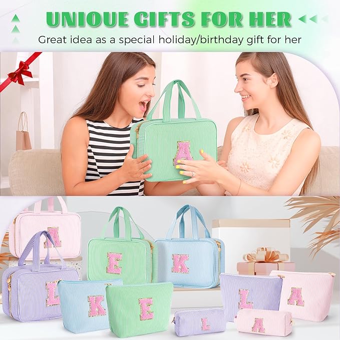 Tween Girls Trendy Stuff - Birthday, Graduation, Mother's Day, Bridesmaid Gifts for Women,Teachers,Sisters - Initial Toiletry Bag Makeup Bag Cosmetic Travel Bag - Green R