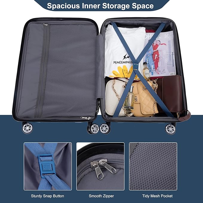 Luggage sets 5 Piece Expandable Hardside Suitcase Set with Spinner Wheels, Lightweight PC Travel Luggage set with TSA Lock（21/25/29, Dark Blue