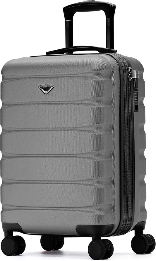 Flight Knight 21.5x15.5x9" Expandable Carry On Suitcase Hardside TSA Lock & USB C Port Lightweight Luggage Silent Double Spinner Wheels Maximum Canada Air Overhead Carry-On Bag Many Airlines Approved