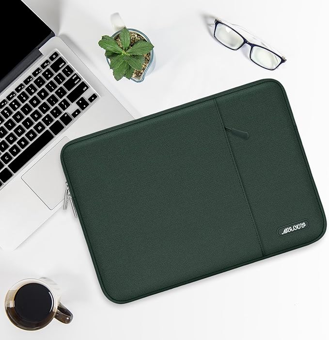 MOSISO Laptop Case 16 inch, 15-15.6 inch Laptop Sleeve Compatible with MacBook Pro 16 M4 M3 M2 M1, HP Acer Dell Lenovo ASUS Notebook, Polyester Vertical Computer Sleeve Bag with Pocket, Midnight Green