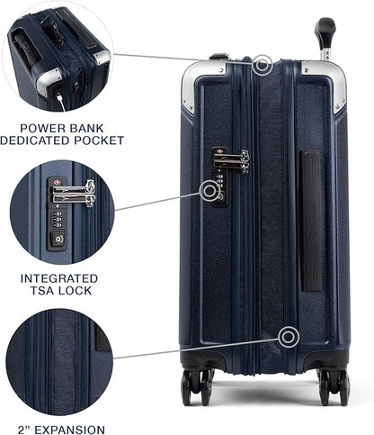 Travelpro Platinum Elite Hardside Expandable Carry on Luggage, 8 Wheel Spinner, TSA Lock, Hard Shell Polycarbonate Suitcase, True Navy Blue, Carry on 21-Inch