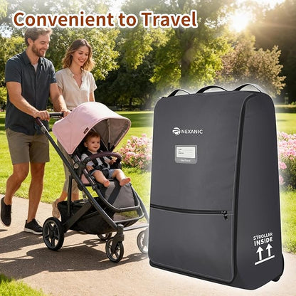 Stroller Bag for Airplane, Stroller Travel Bag Compatible with UPPAbaby Vista, Vista V2, Cruz V2, Rolling Wheel Bag with Storage Pocket, Multiple Handles, Luggage Tag for Flight Travel, Grey
